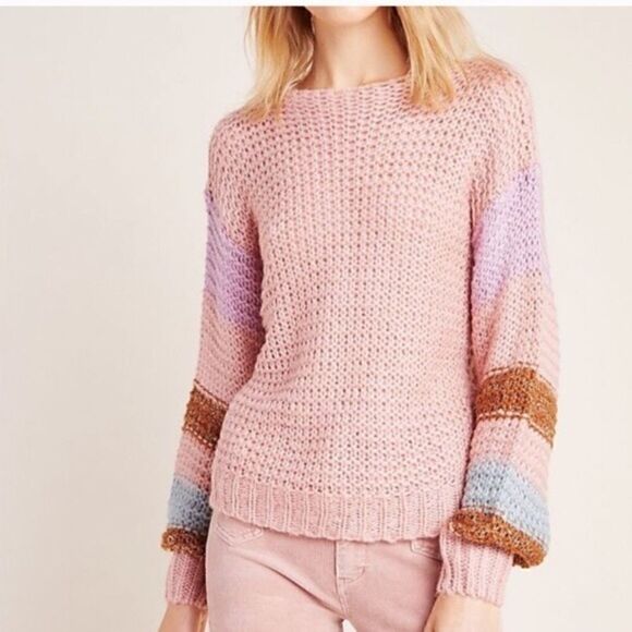 Anthro | Heartloom Metallic Striped Sweater NEW - Picture 1 of 10